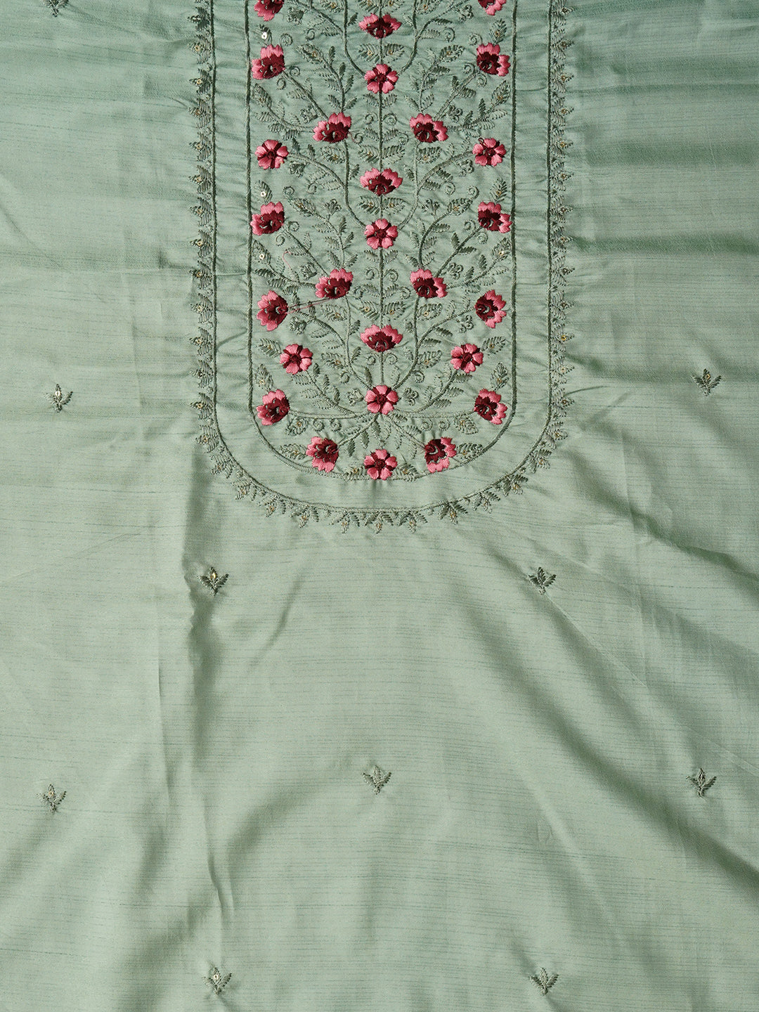 Unstitched Printed Green Pure Cotton Dress Material With Dupatta