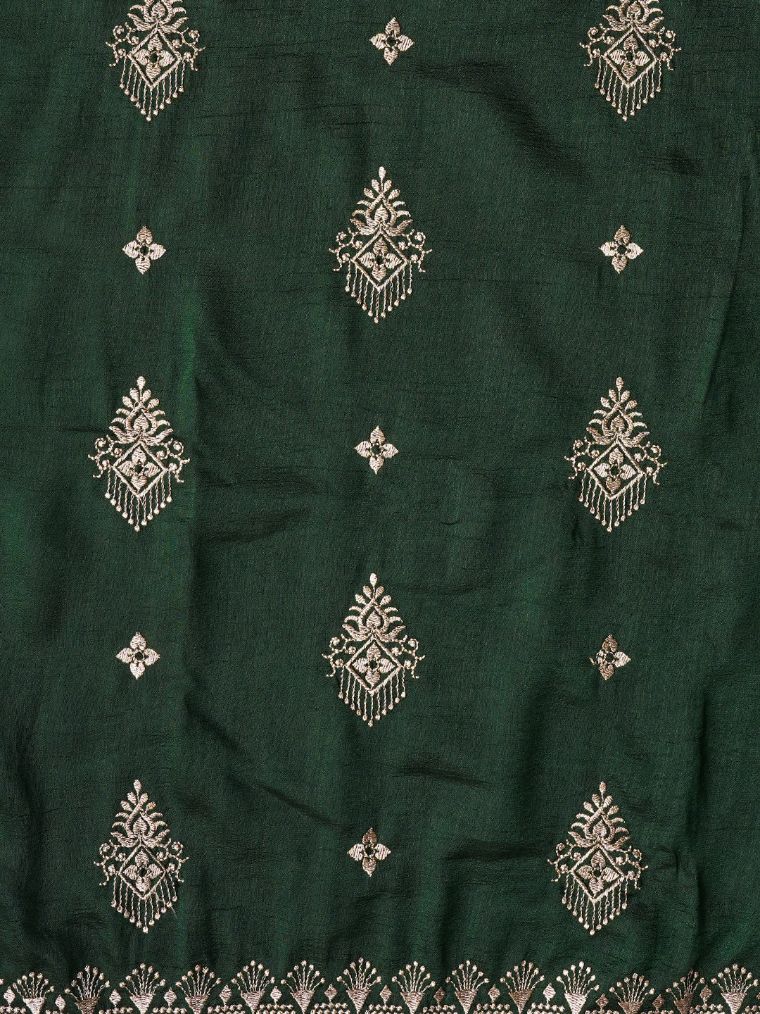 Green Unstitched Embroidered Silk Blend Dress Material With Dupatta