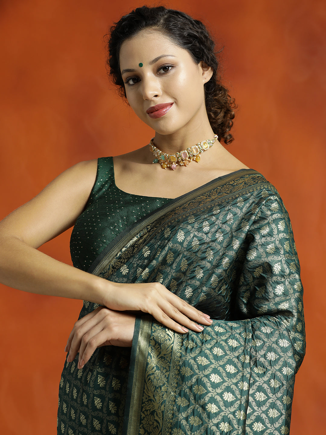 Mehandi Silk Banarasi Zari Woven Saree