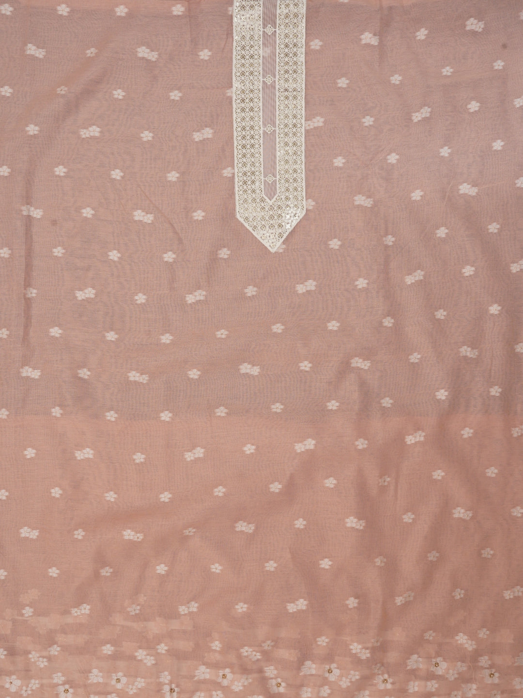 Peach Zari Woven Cotton Blend Dress Material with Dupatta