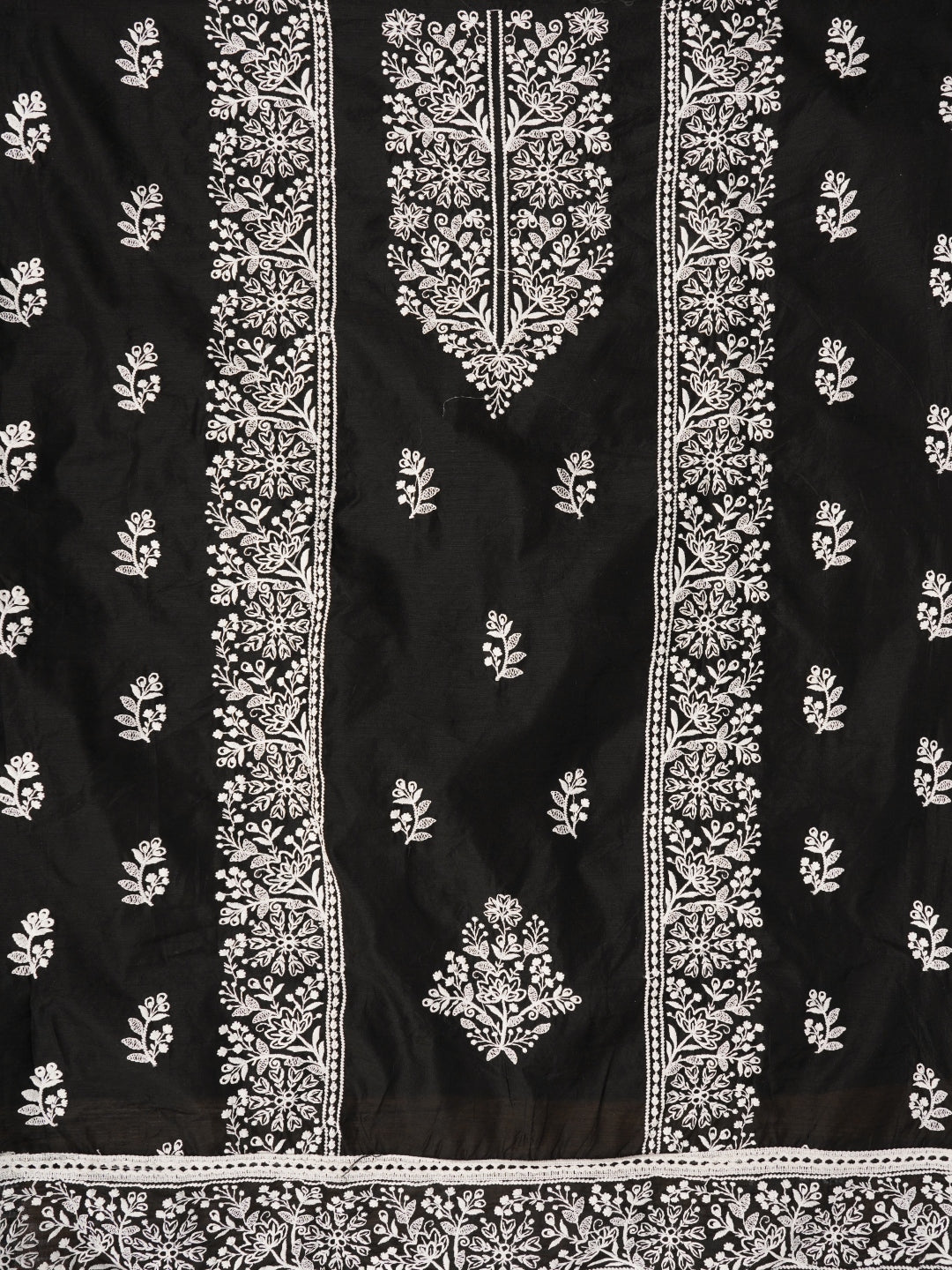 Black Zari Embroidered Organza Dress Material with Dupatta