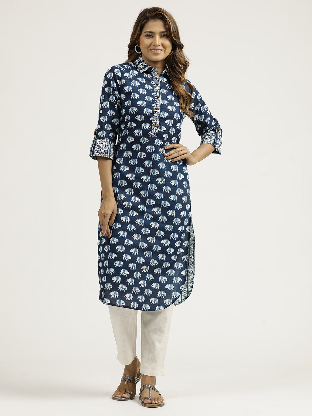 Animal Print Indigo Blue Pakistani Kurta