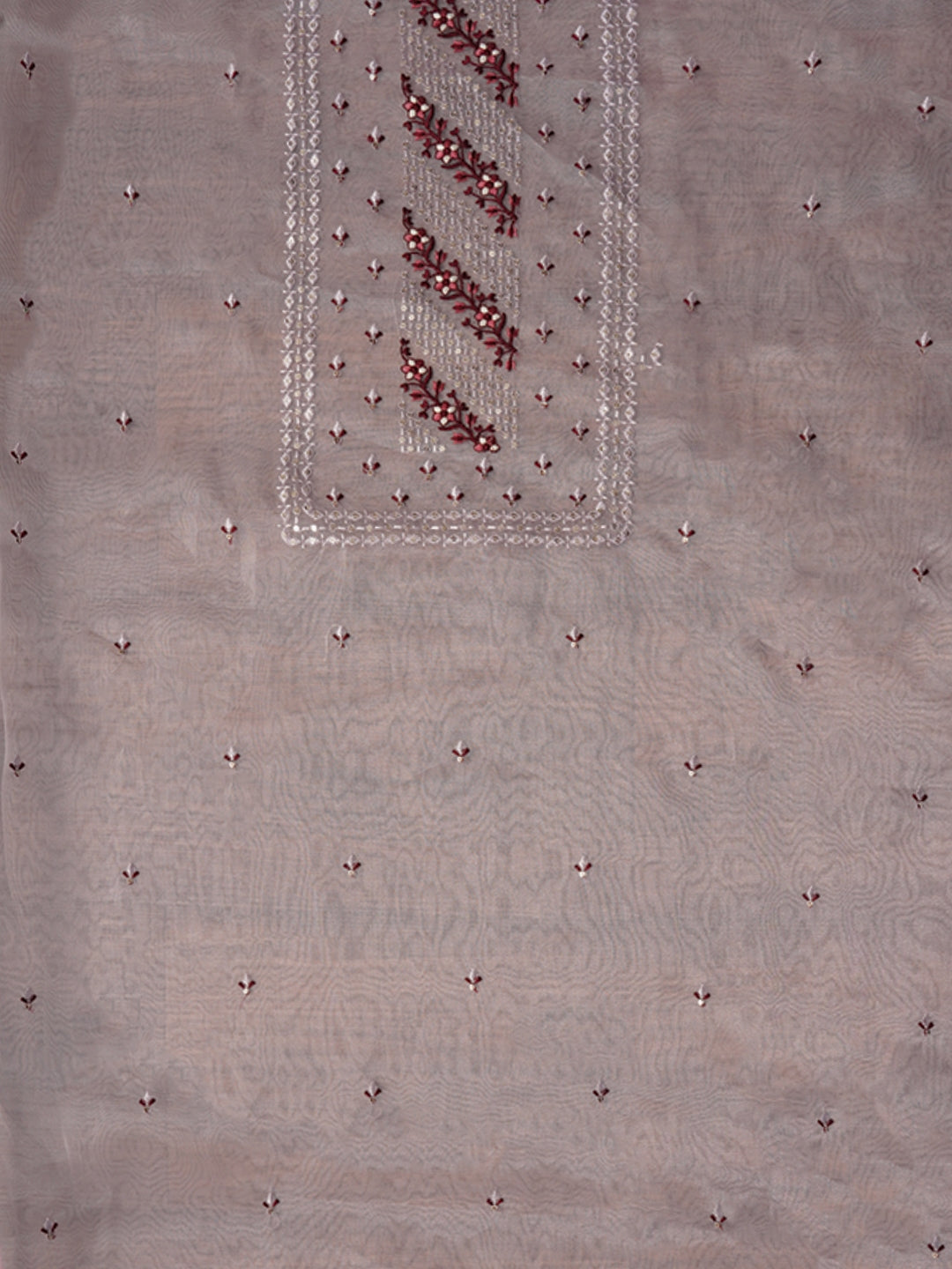 Lavender Zari Embroidered Organza Dress Material with Dupatta