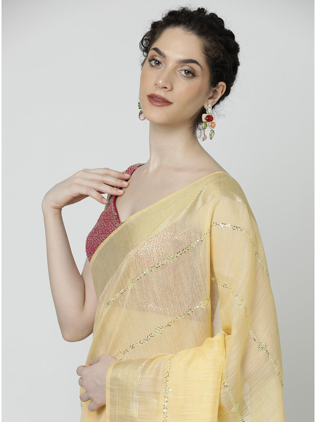 Cotton Blend Woven Design Embellished Saree