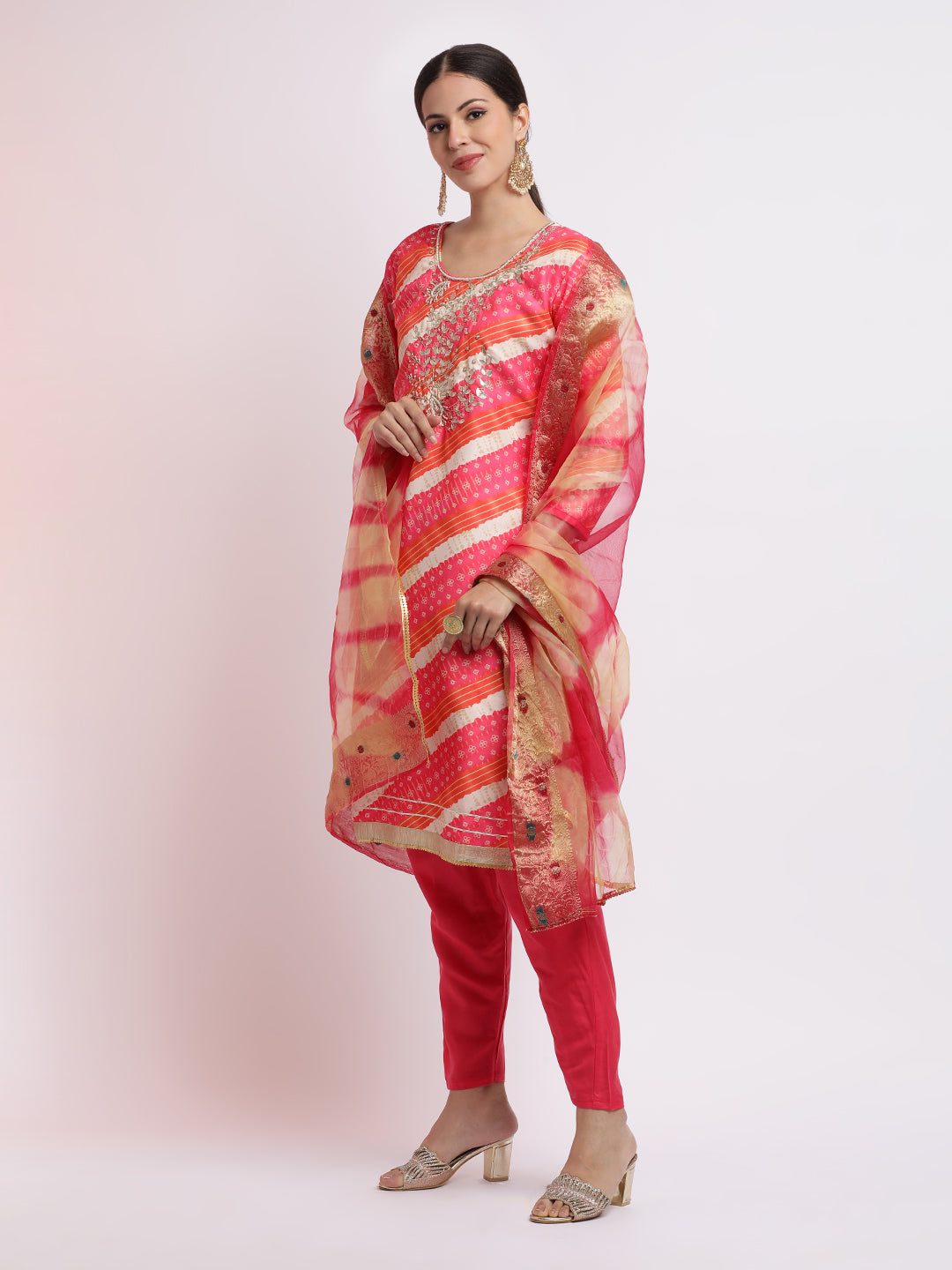 Leheriya Printed Gota Patti Kurta Set With Dupatta