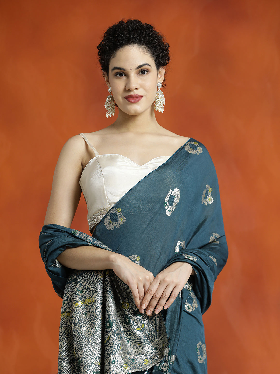 Teal Silk Blend Banarasi Zari Woven Saree