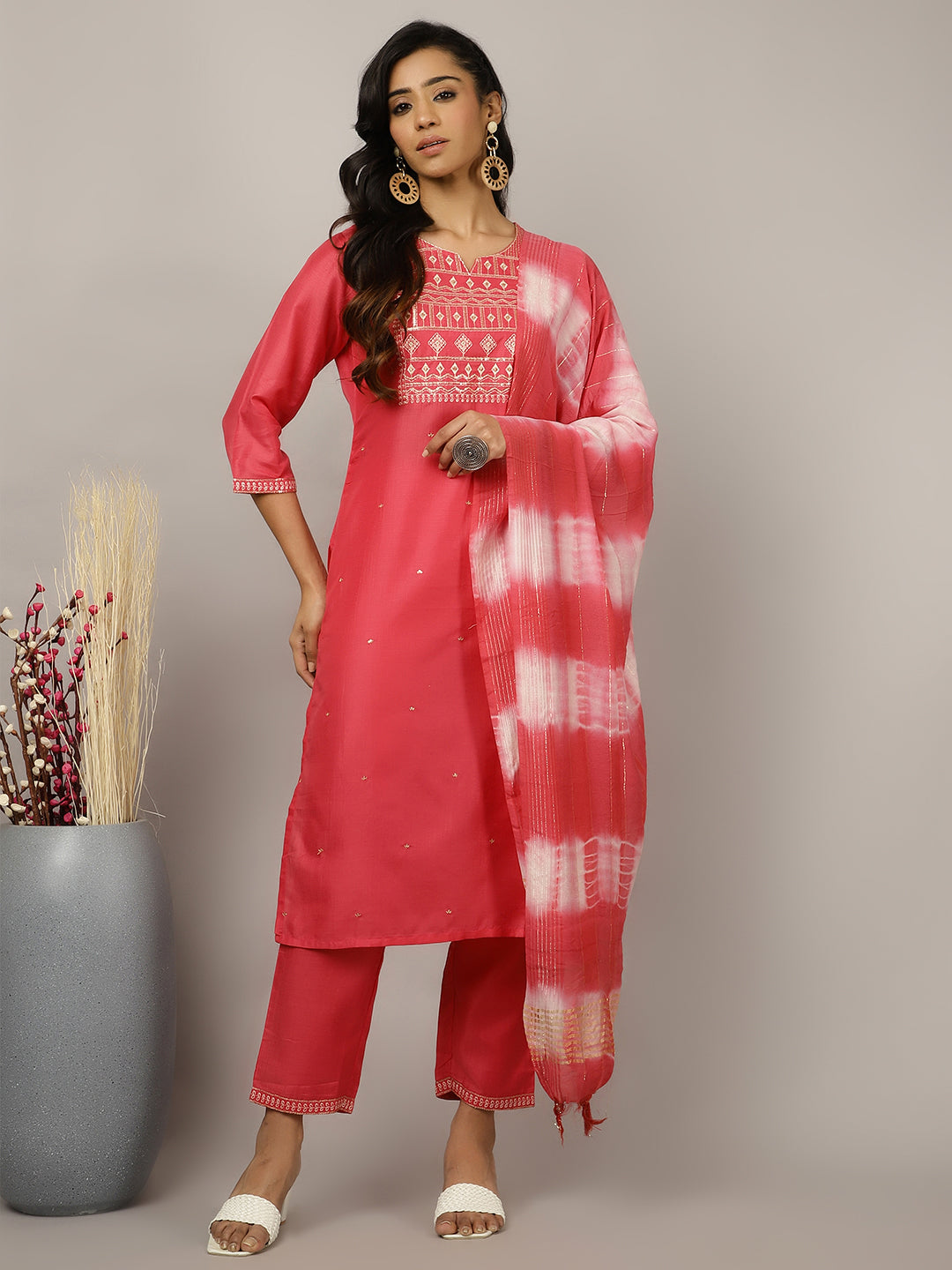 Art Silk Zari And Sequin Festive Suit Set