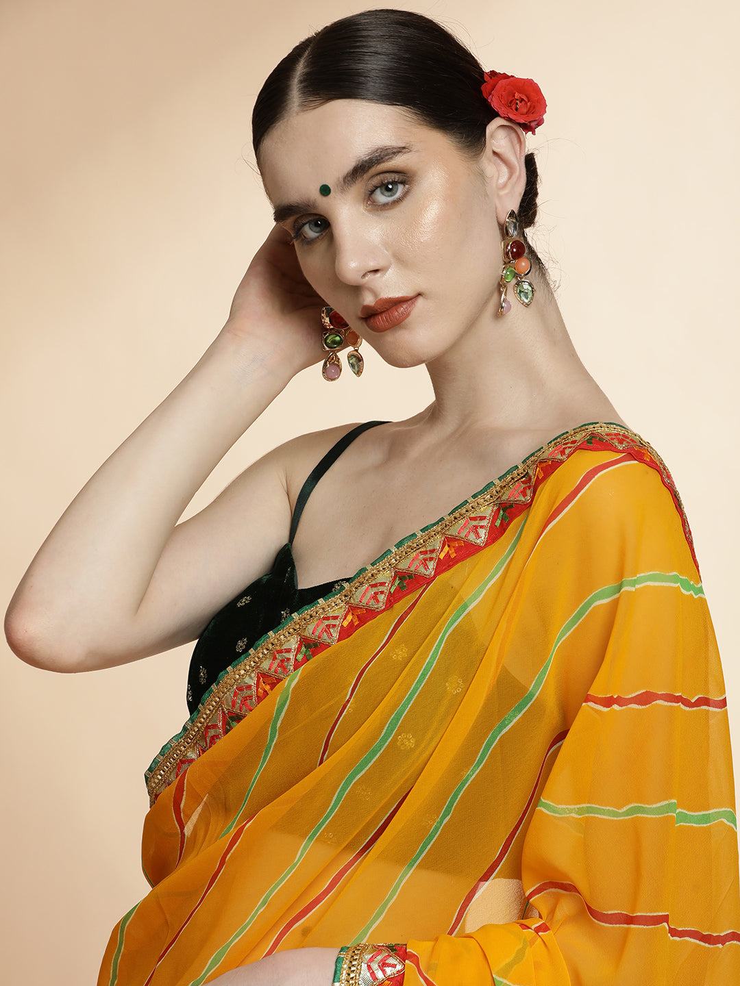 Festive Leheriya Embroidered Pure Georgette Saree