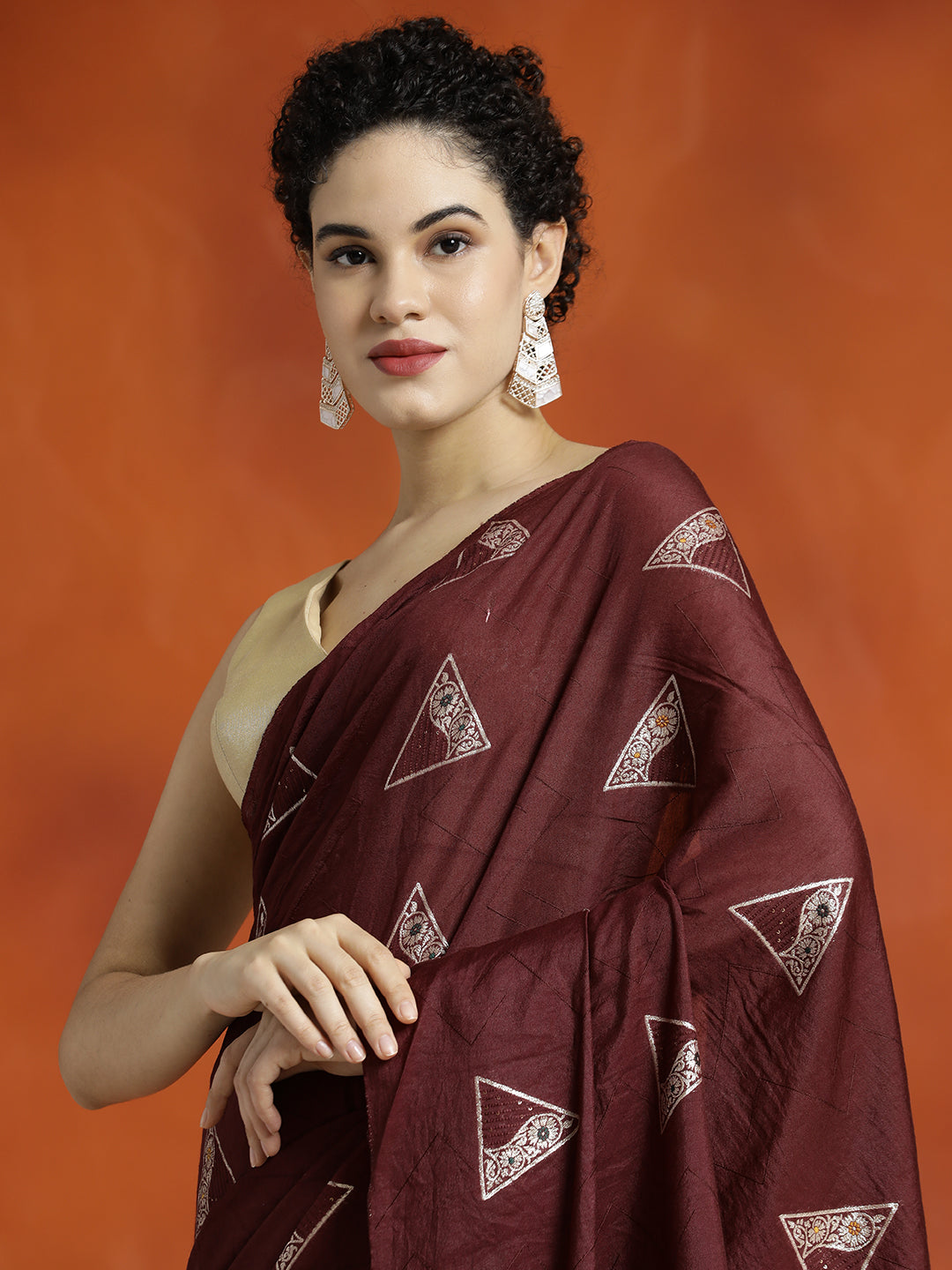 Maroon Silk Blend Banarasi Zari Woven Saree