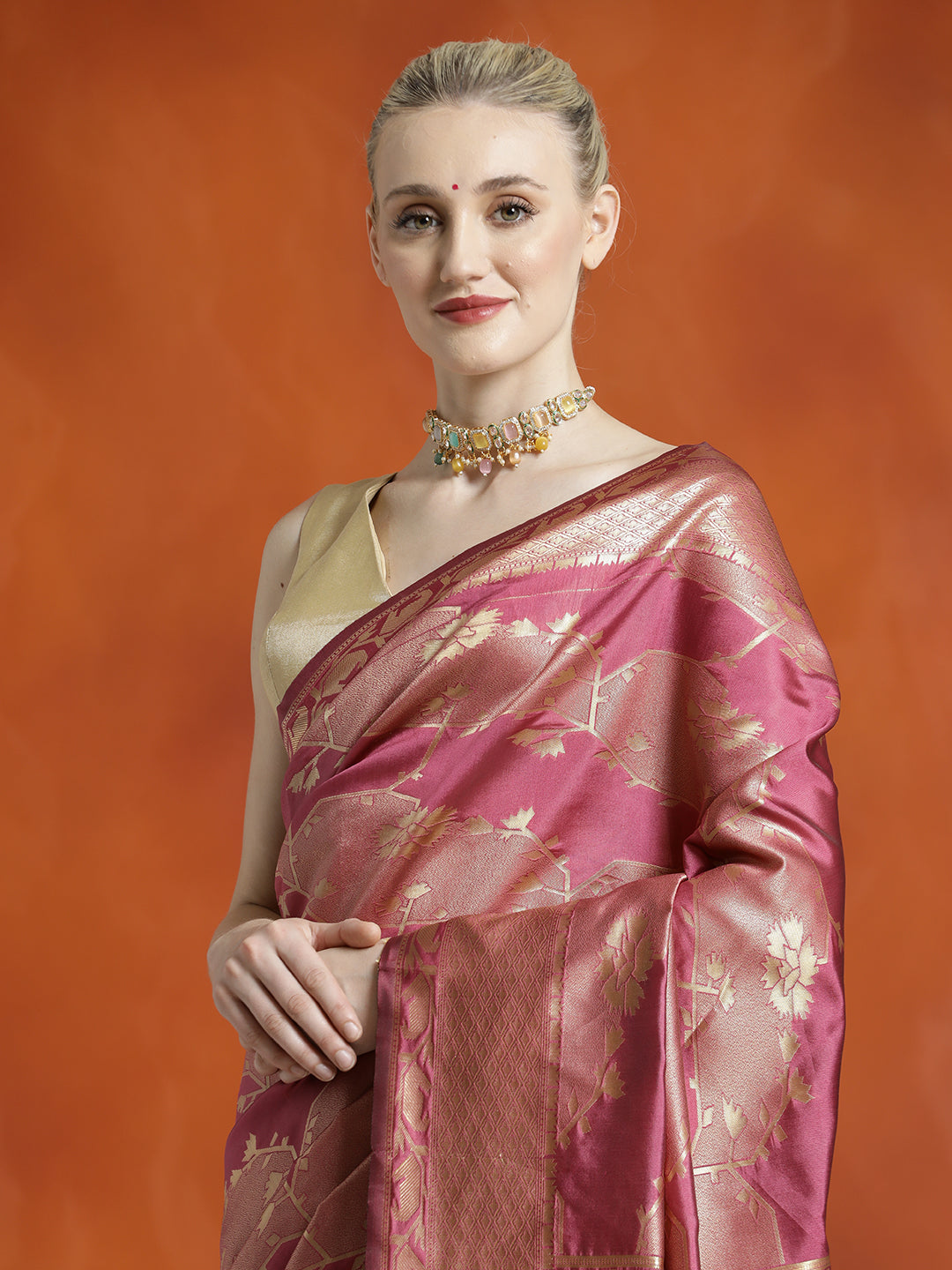 Silk Banarasi Pink Zari Woven Heavy Saree