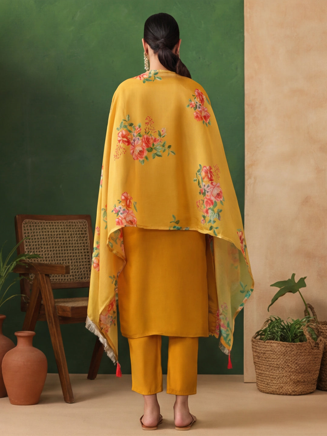 Floral Embroidered Straight Kurta & Trousers Sets