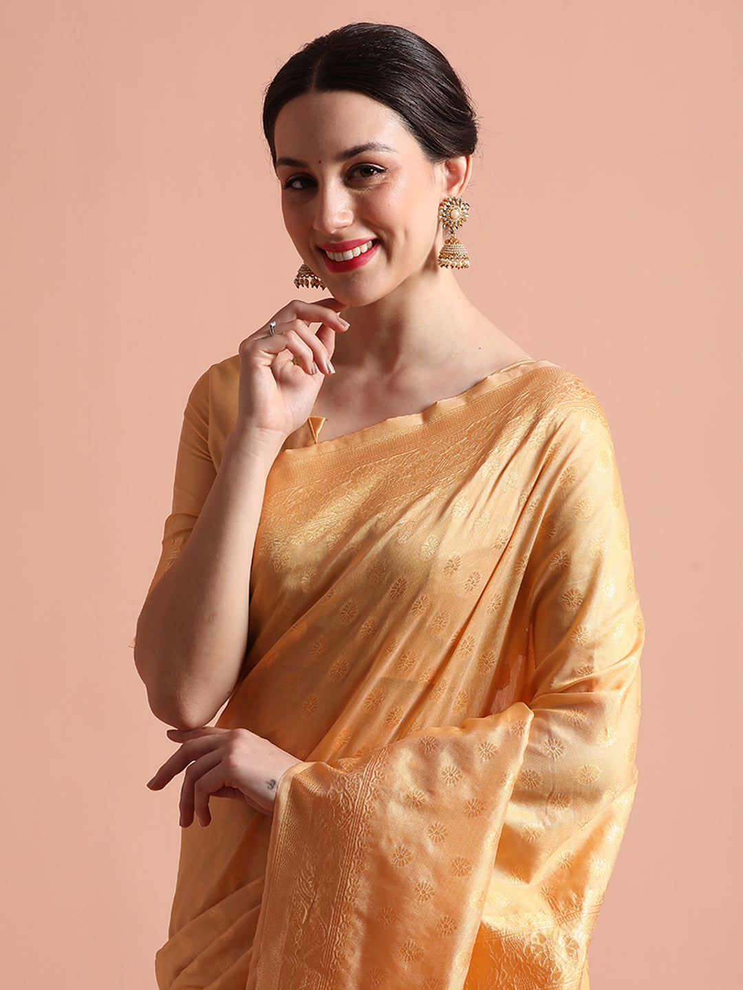 Heavy Banarasi Zari Woven Silk Blend Cream Saree