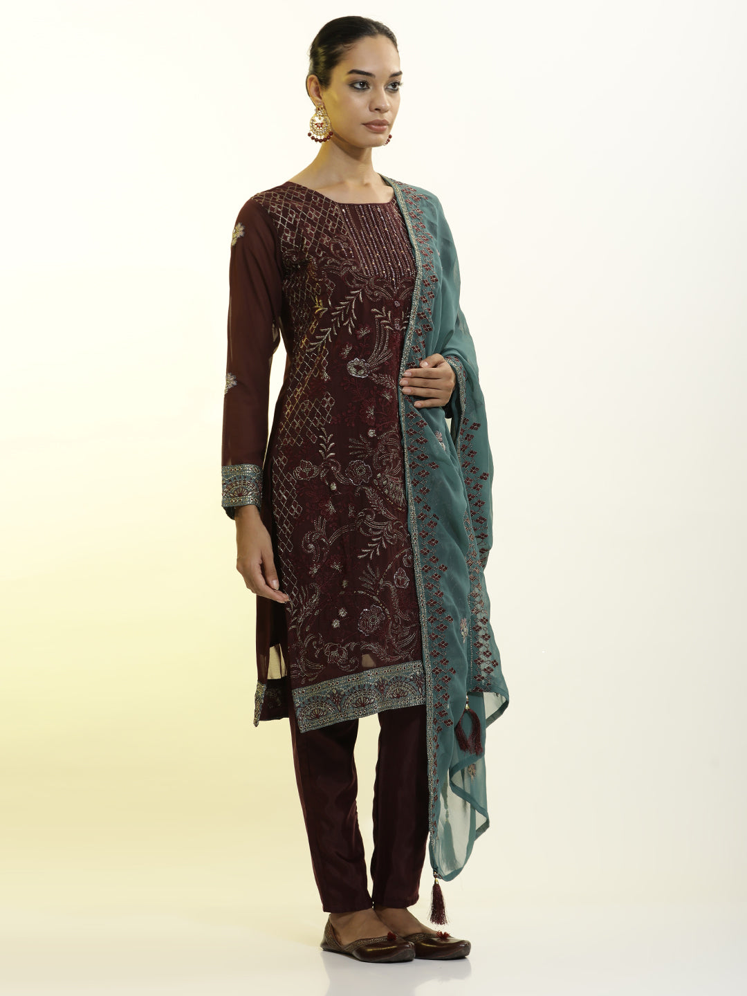 Festive Embroidered Georgette Heavy Kurta Set With Dupatta