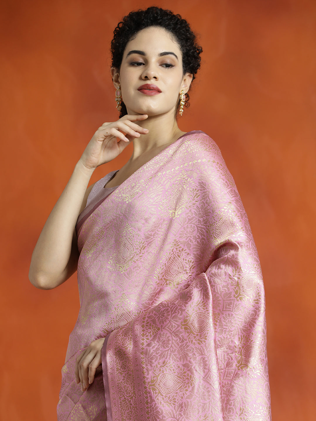 Heavy Banarasi Zari Woven Silk Blend Baby Pink Saree