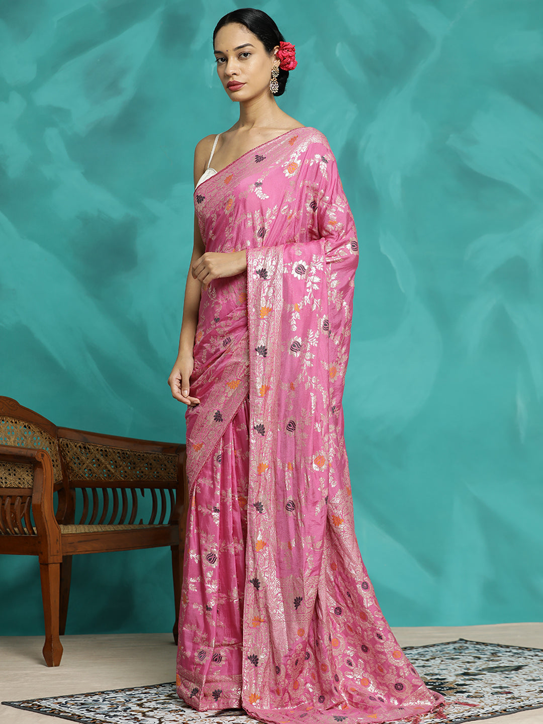 Floral Zari Woven Heavy Banarasi Saree