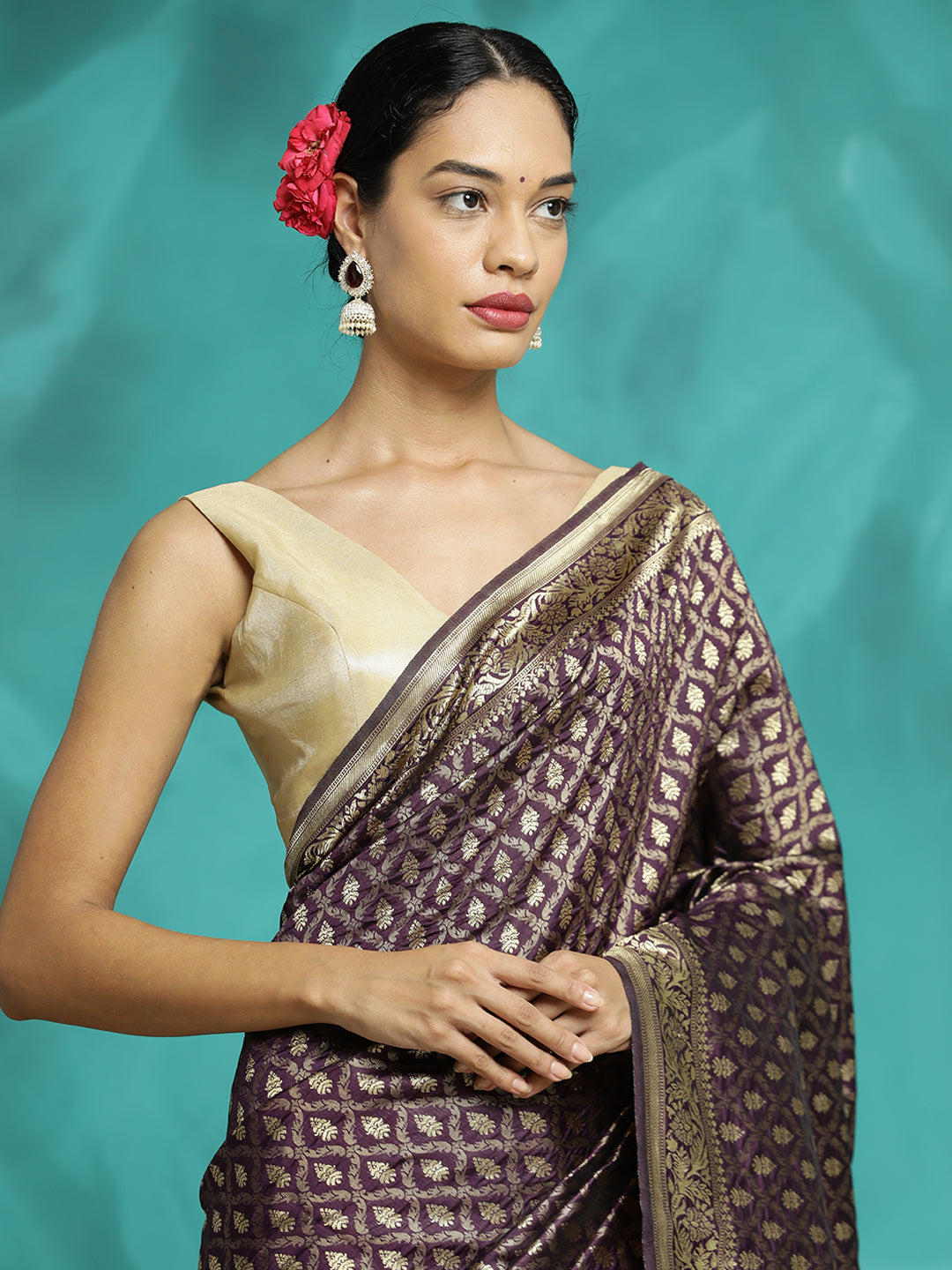 Purple Heavy Zari Woven Banarasi Saree