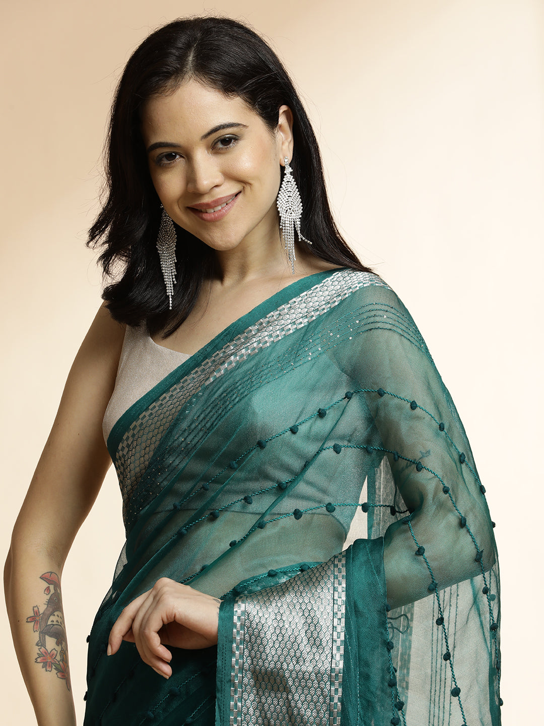 Teal Woven Design Khadi Organza Saree