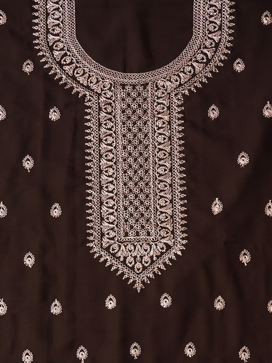 Brown Unstitched Embroidered Silk Georgette Dress Material With Dupatta