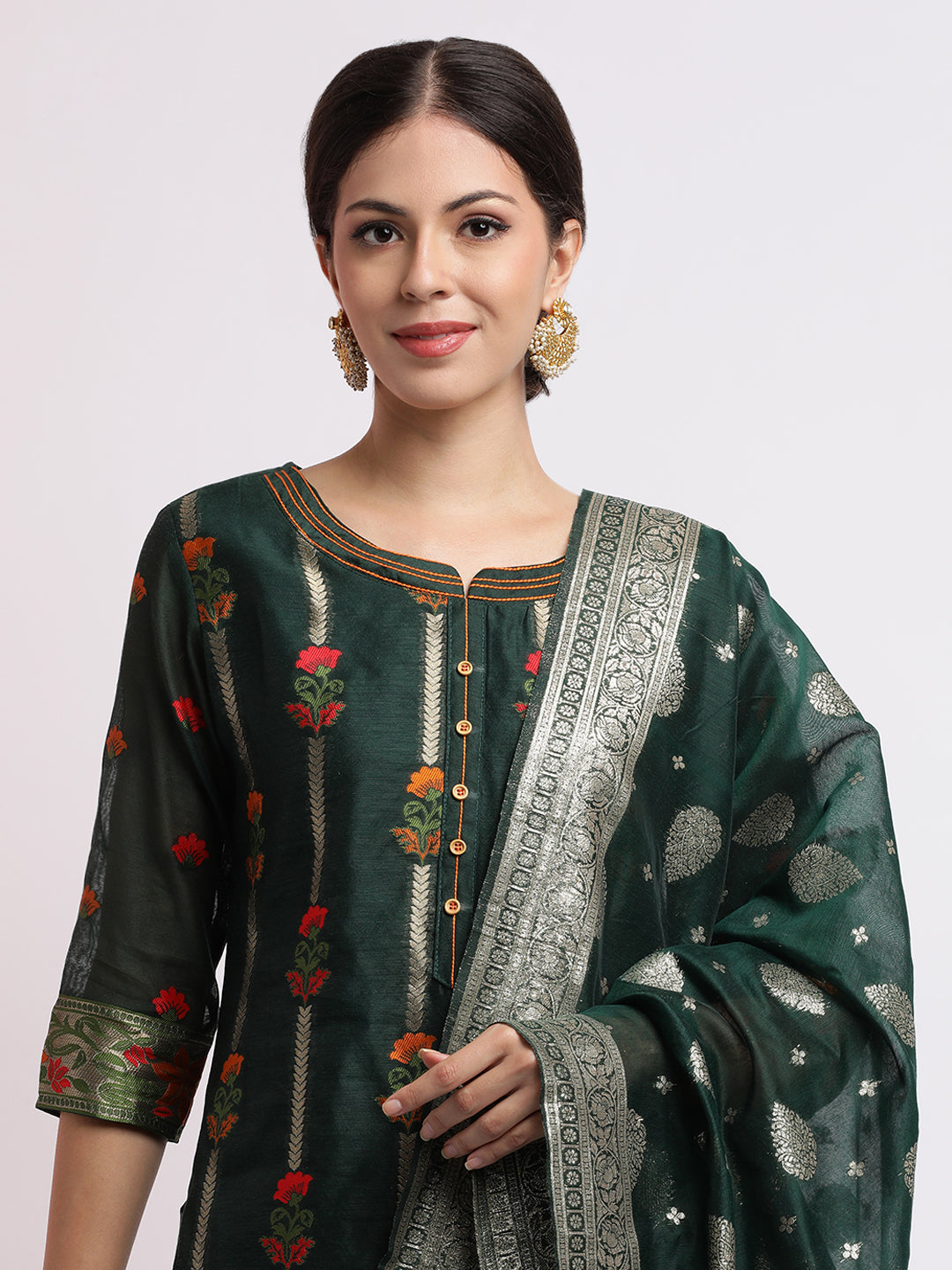 Chanderi Silk Kurta Set With Jacquard Dupatta