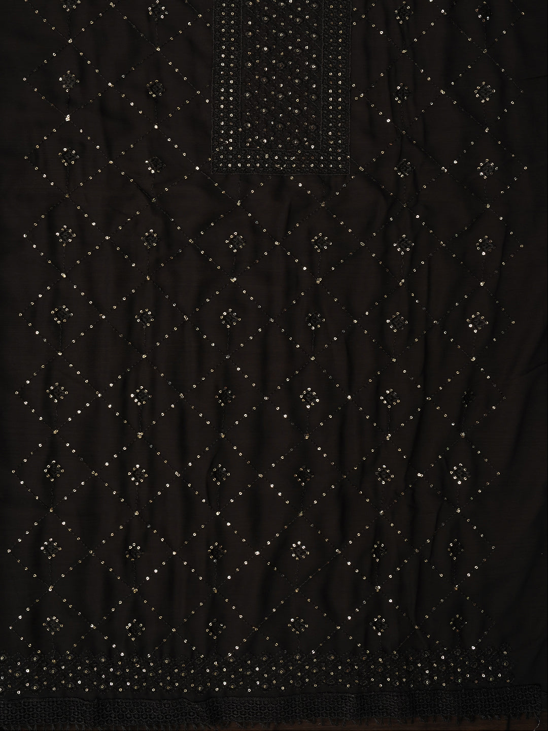 Black Sequin Embroidered Silk Georgette Dress Material with Dupatta