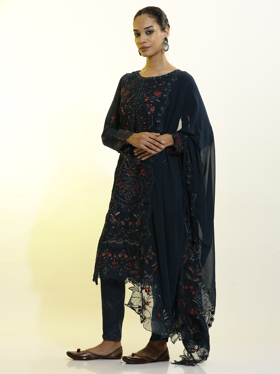 Festive Embroidered Georgette Kurta Set With Dupatta