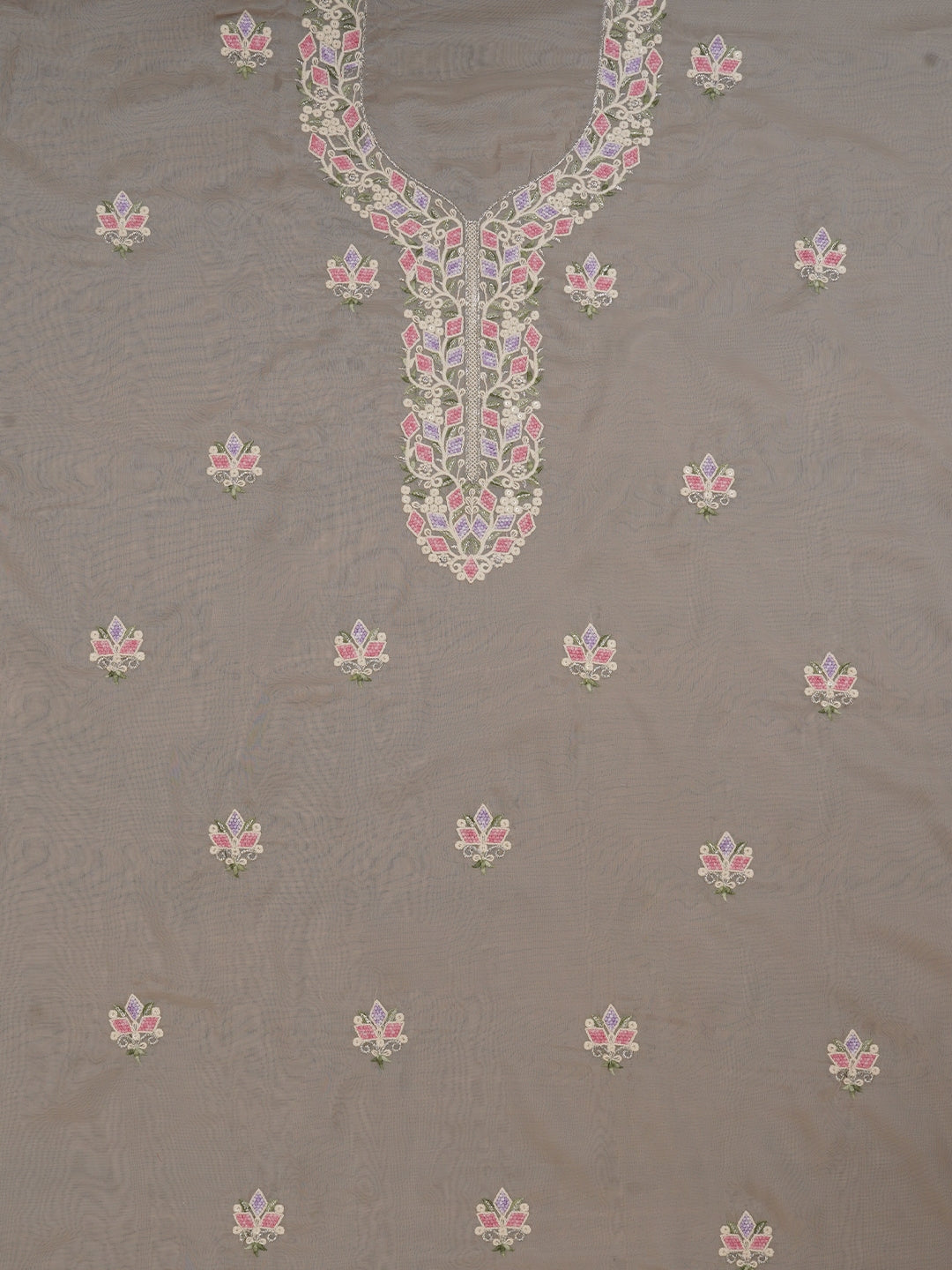 Handpainted Grey Embroidered Dress Material with Dupatta