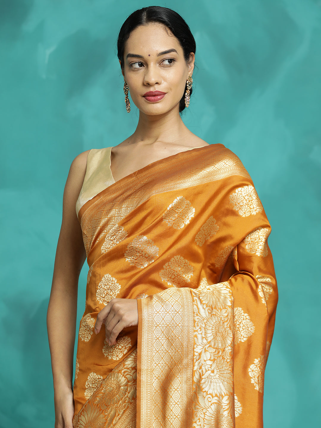 Mustard Zari Woven Design Banarasi Saree