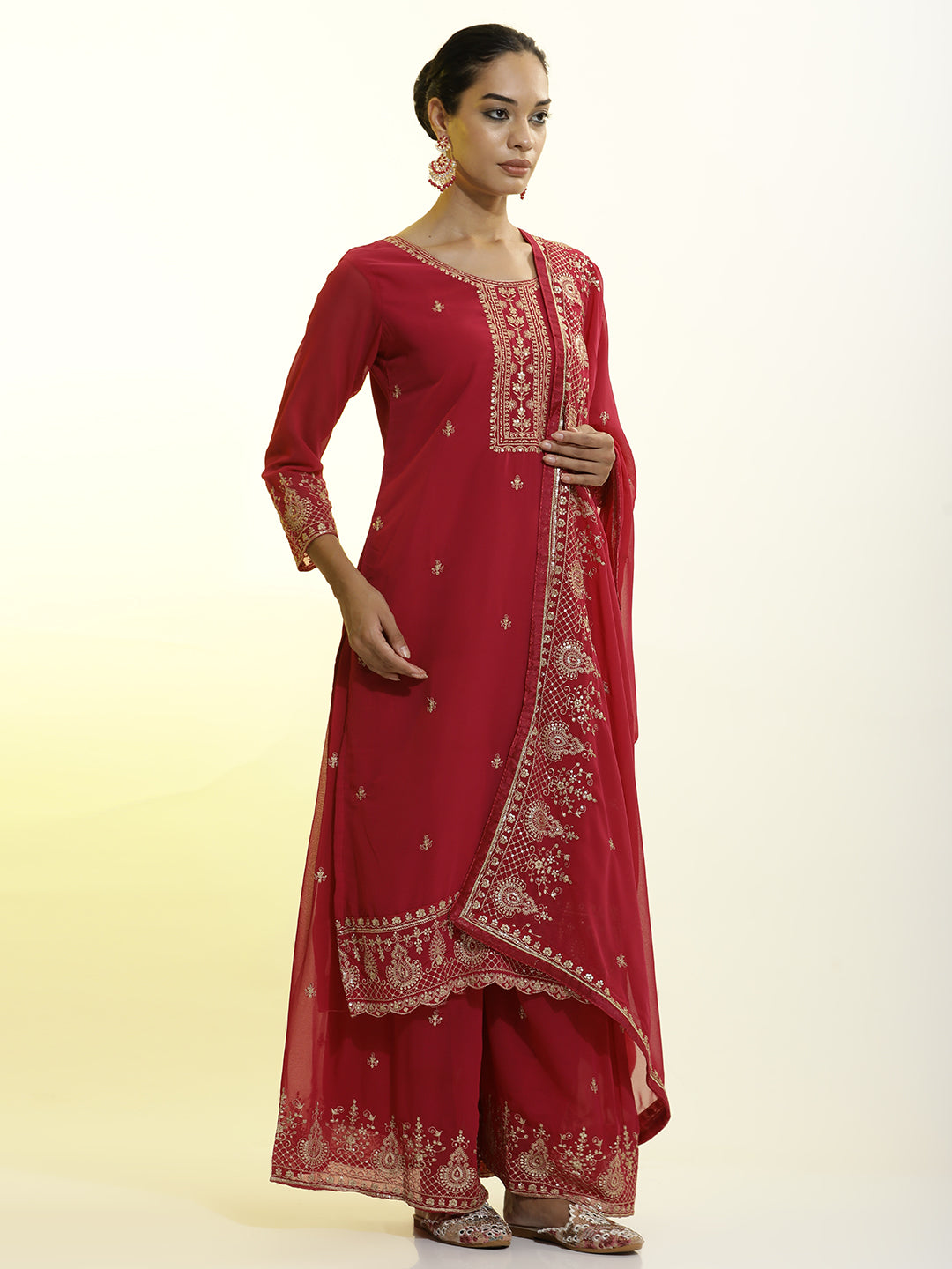 Festive Embroidered Georgette Heavy Kurta Set With Dupatta