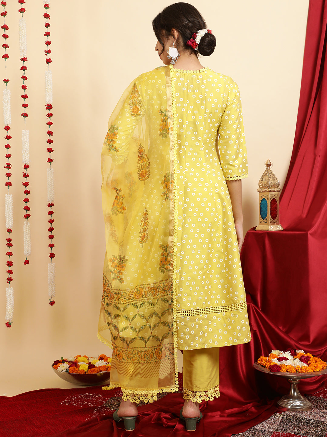 Festive Printed Anarkali Kurta Set With Handblock Dupatta