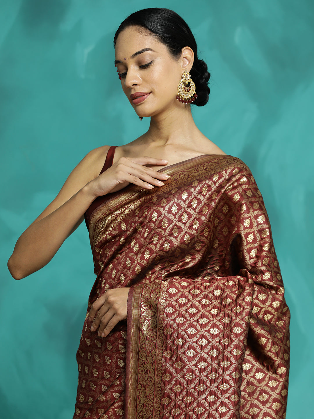 Maroon Zari Woven Design Heavy Banarasi Saree