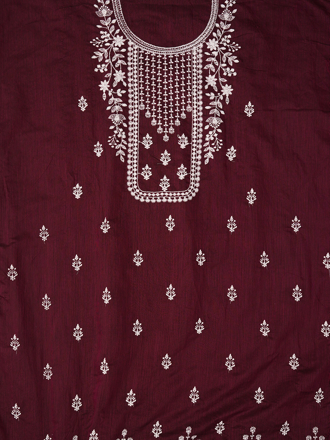 Unstitched Embroidered Cotton Blend Purple Dress Material With Dupatta