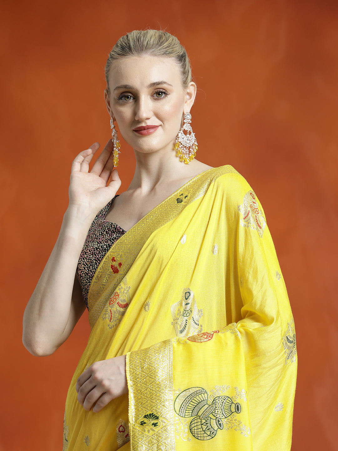 Yellow Heavy Banarasi Zari Woven Silk Blend Saree