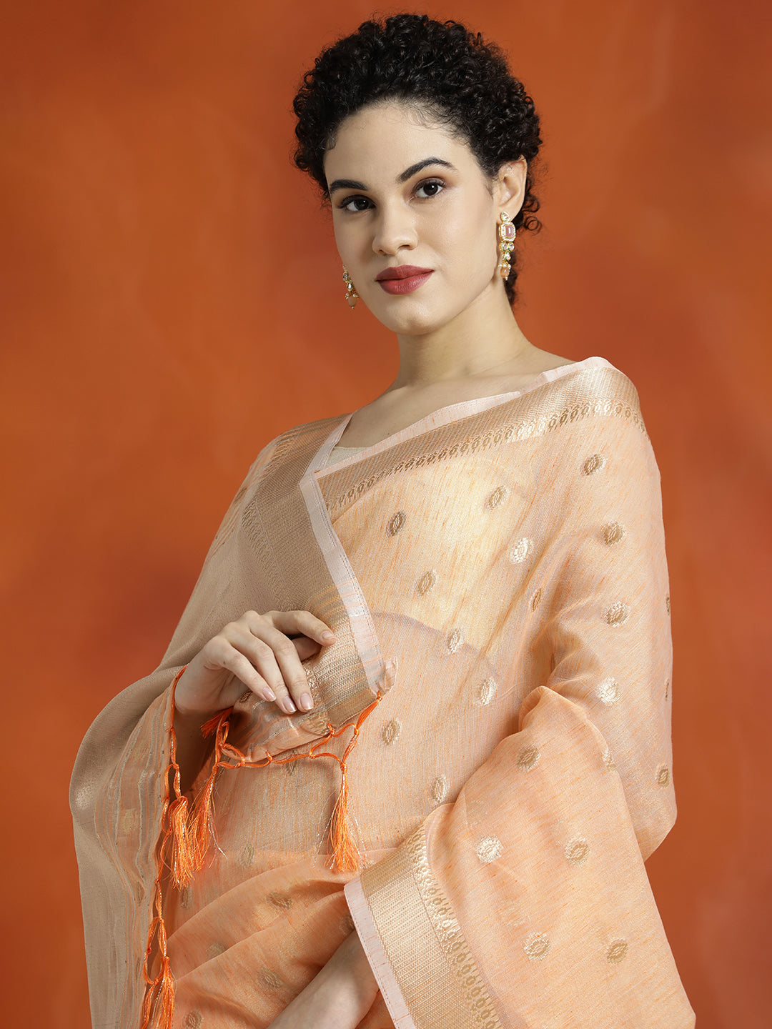 Zari Woven Orange Banarasi Organza Saree