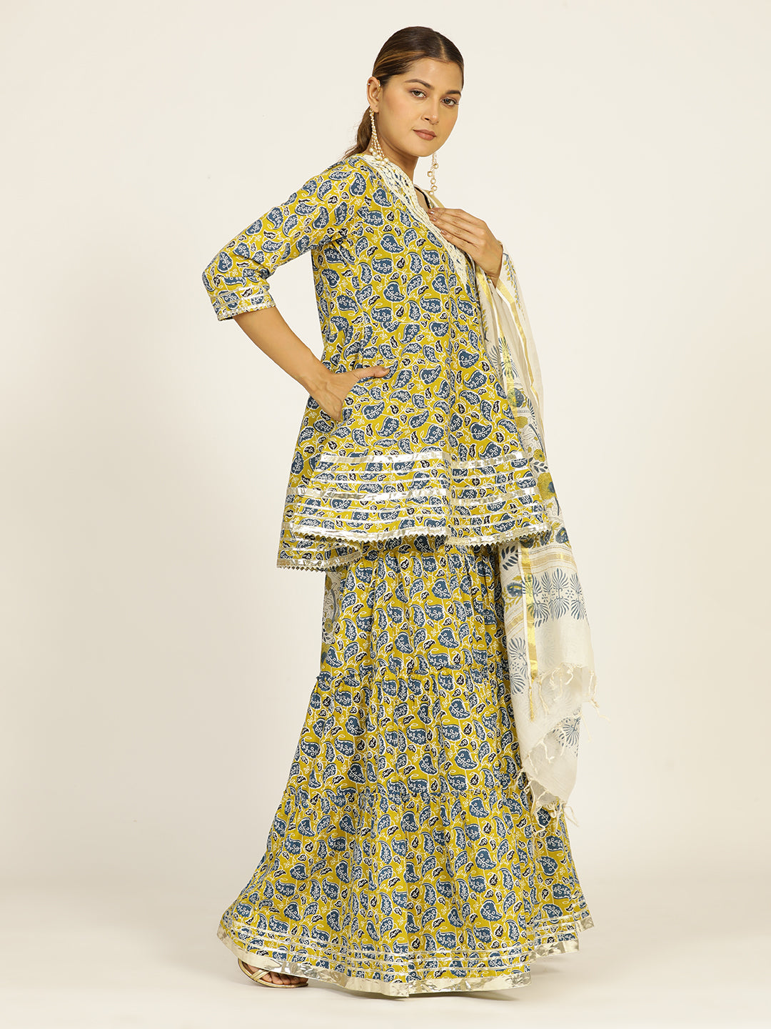 Mustard Handblock Pure Cotton Ethnic Printed Suit Set