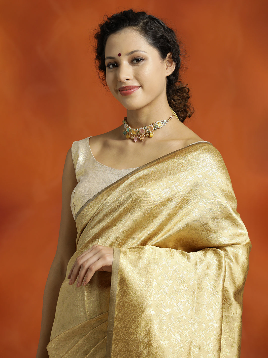 Cream Silk Banarasi Zari Woven Heavy Saree