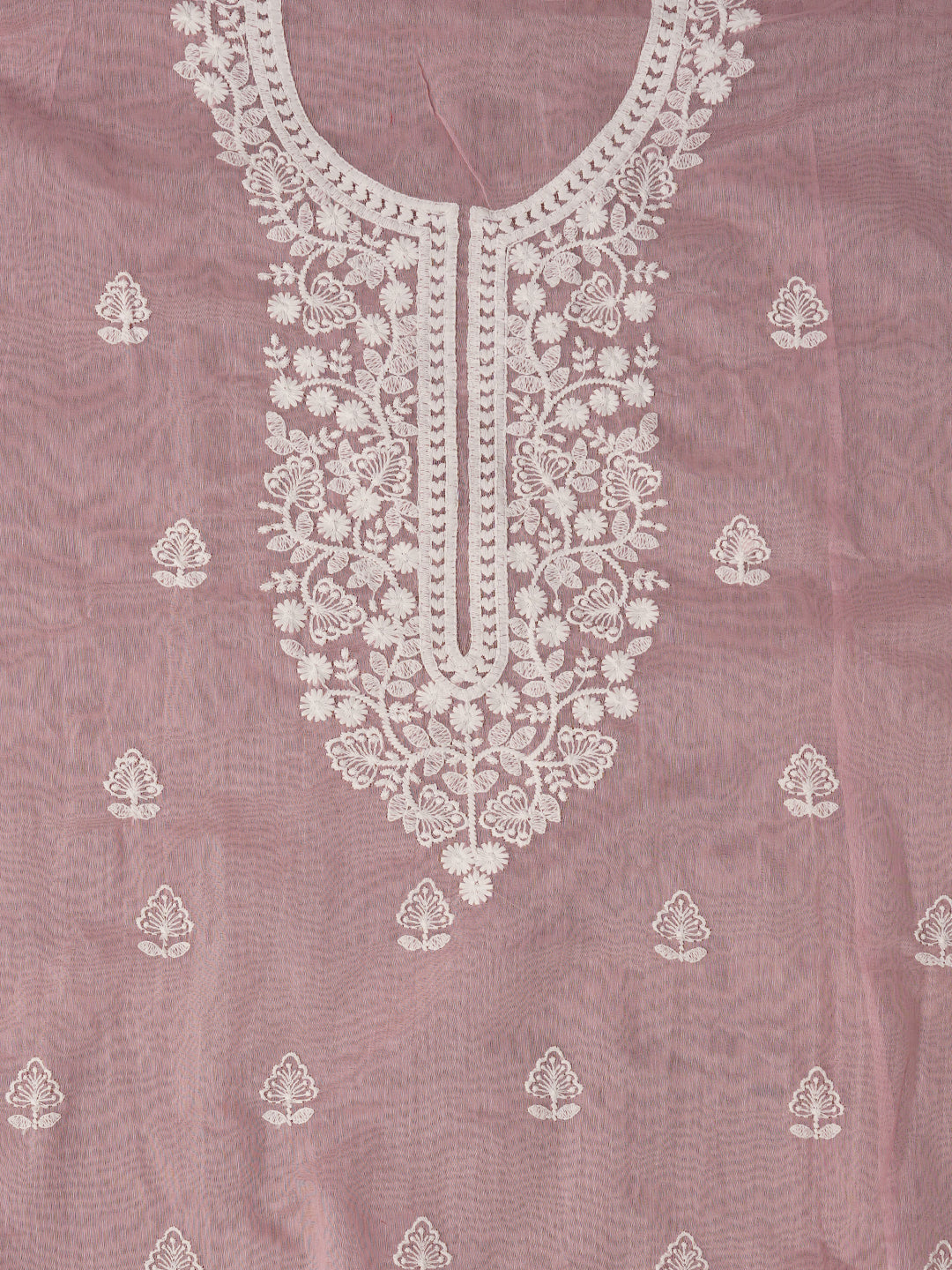 Baby Pink Unstitched Embroidered Cotton Blend Dress Material With Dupatta