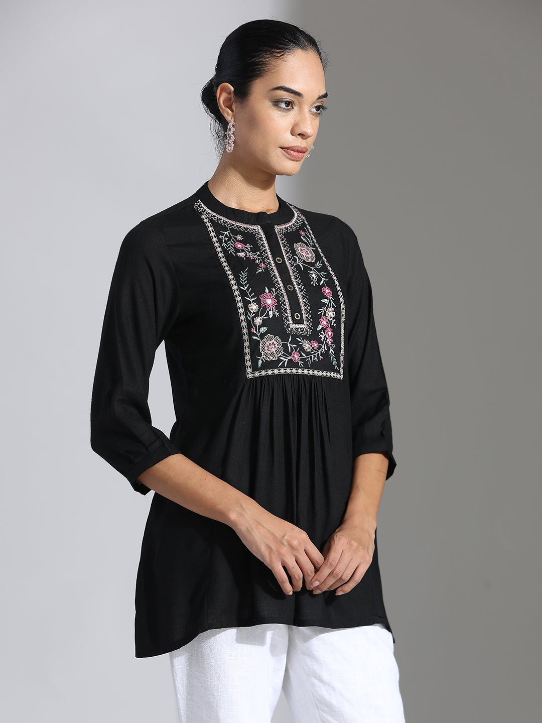 Black Embroidered Party Wear A-line Top