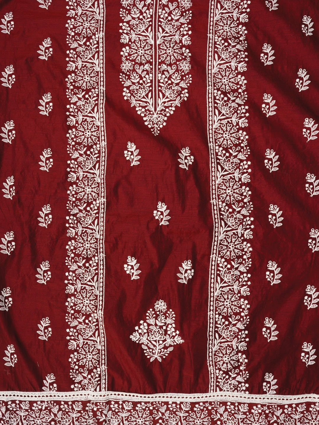 Maroon Zari Embroidered Organza Dress Material with Dupatta