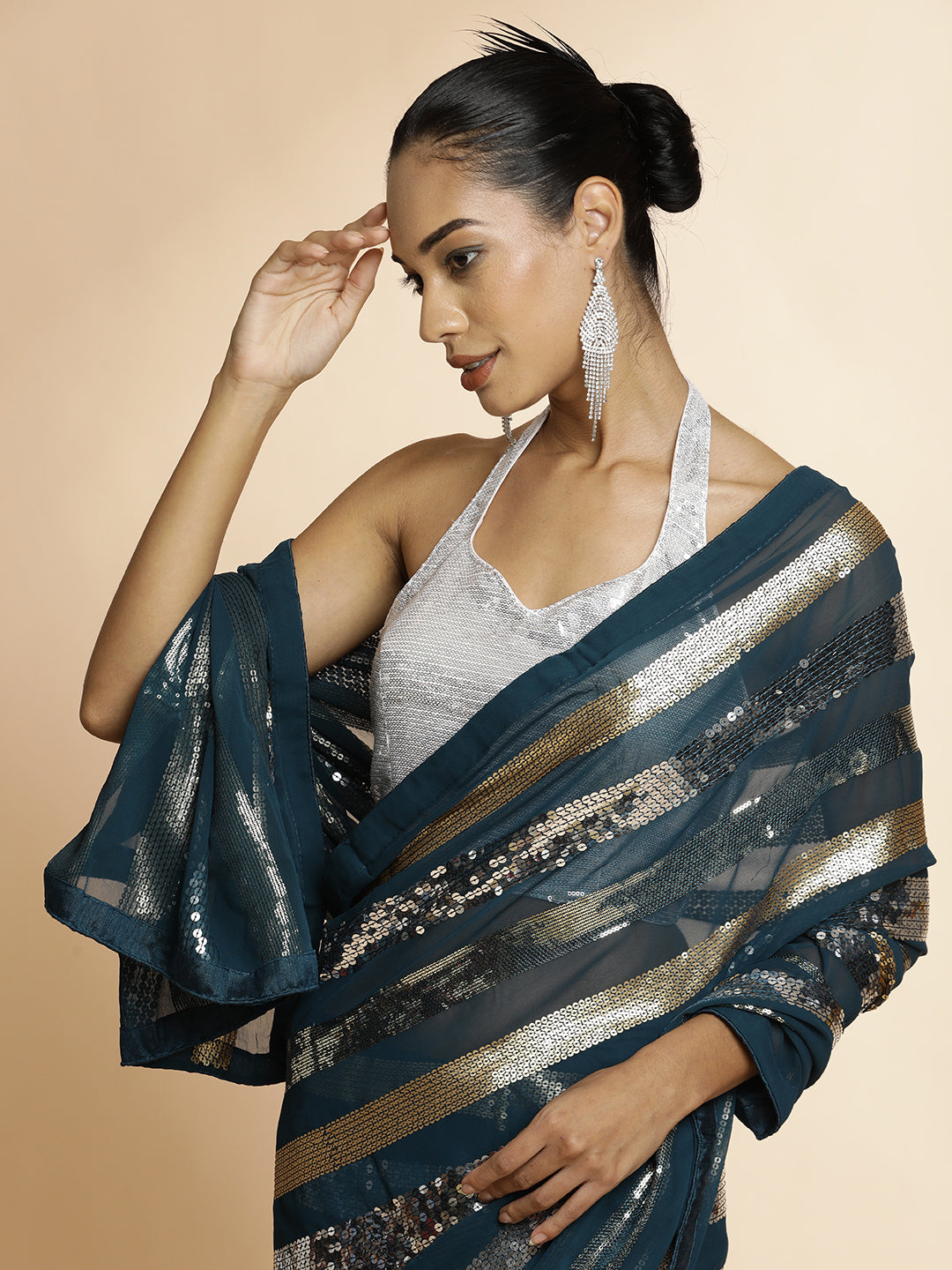 Multi Embellished Pure Georgette Party Wear Saree