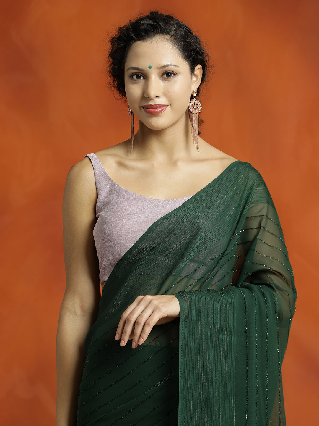 Green Sequin Embellished Party Wear Saree