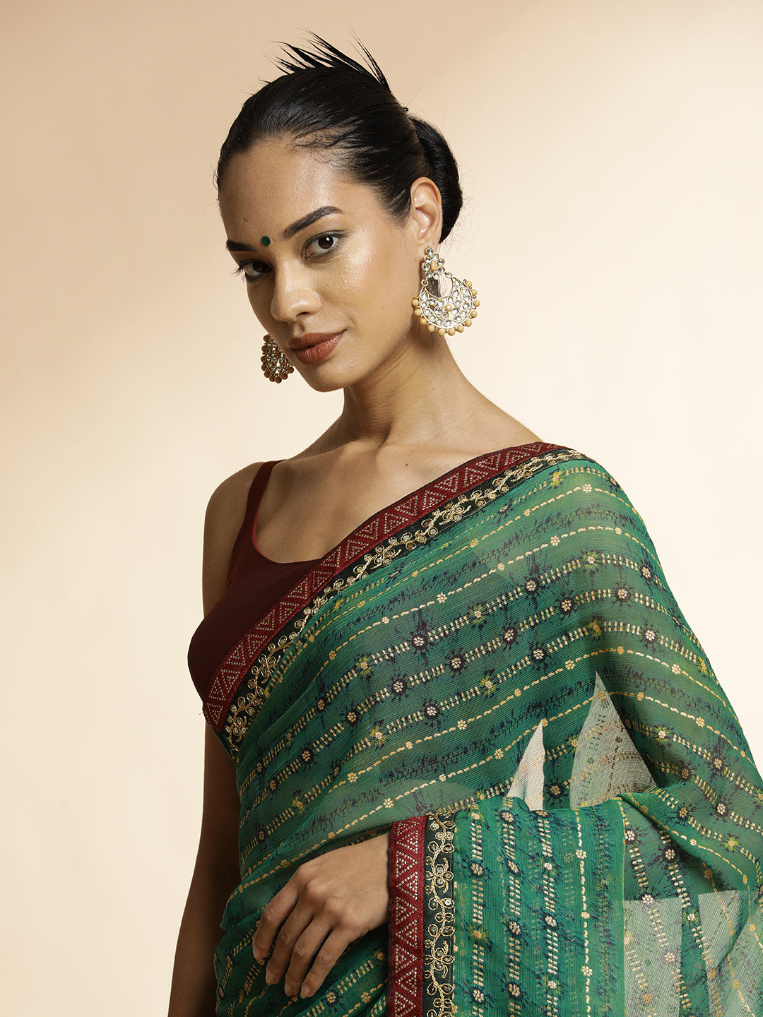 Green  Printed Lightweight Georgette Saree