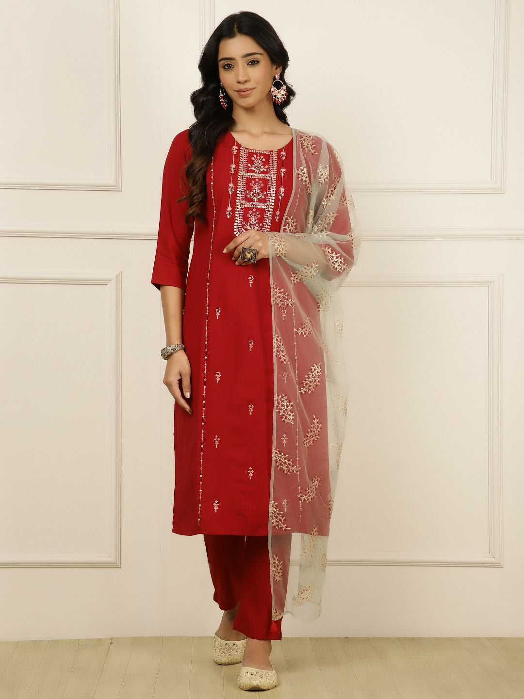 Maroon Embroidered Suit Set