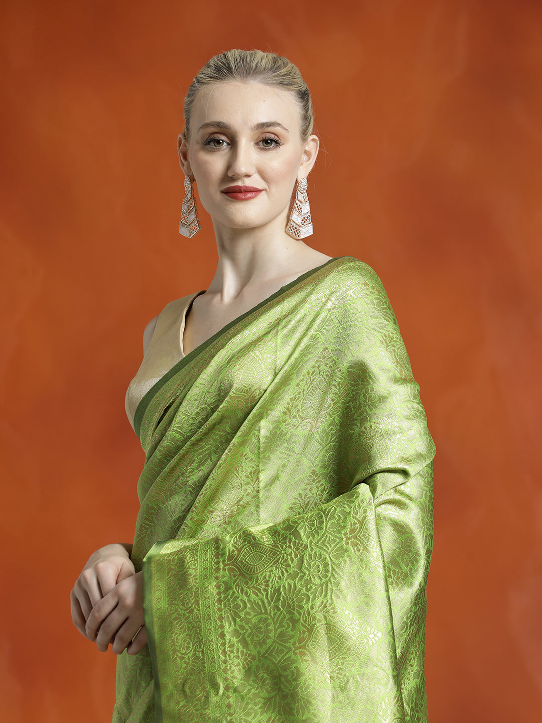 Heavy Banarasi Zari Woven Silk Blend Pista Green Saree