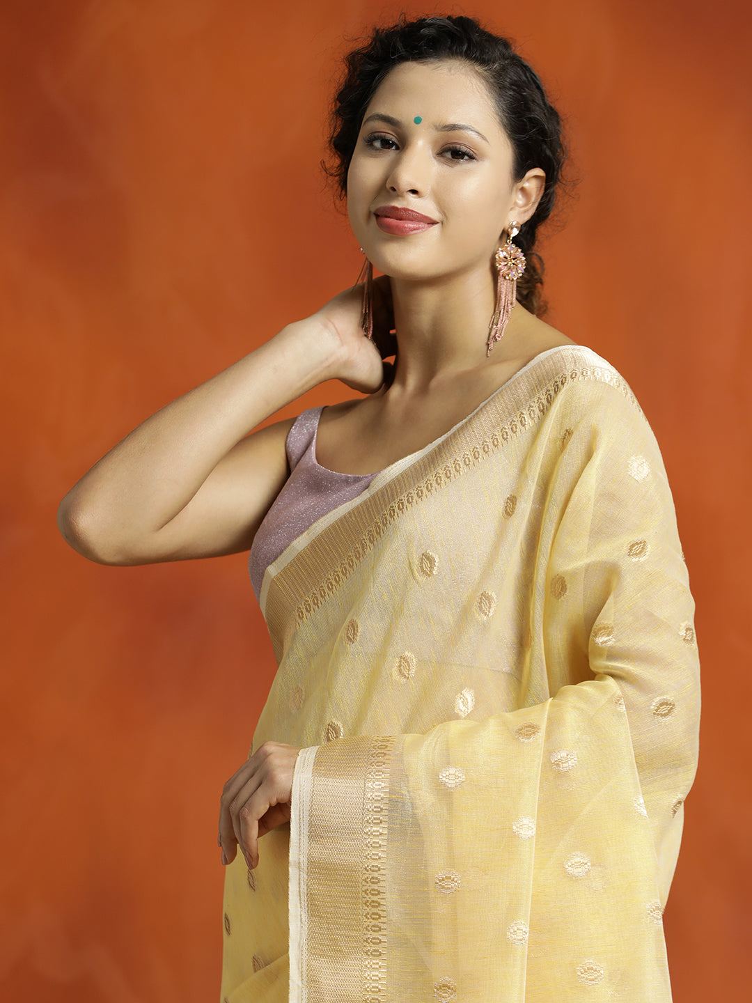 Yellow Zari Woven Design Banarasi Organza Saree