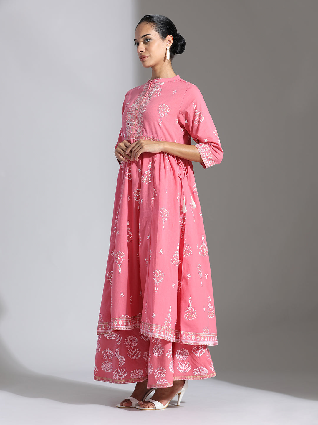 Cotton Floral Printed Anarkali Kurta with Palazzos