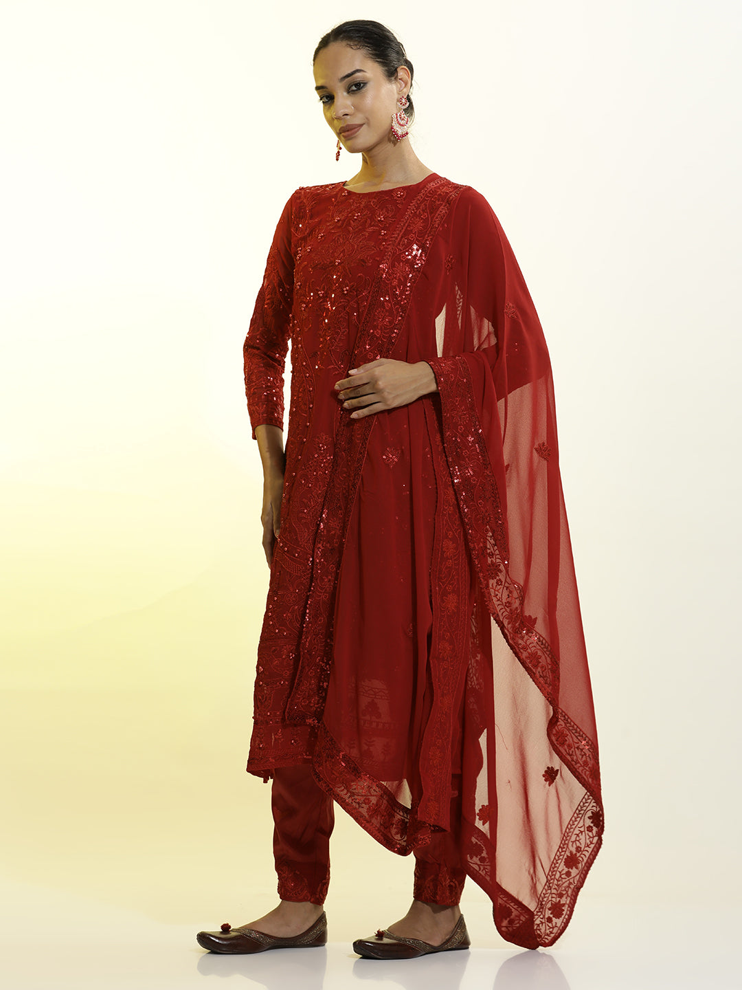 Heavy Embroidered Organza Festive Kurta Set With Dupatta