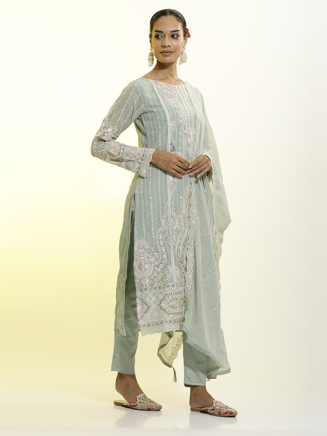 Heavy Embroidered Georgette Festive Kurta Set With Dupatta