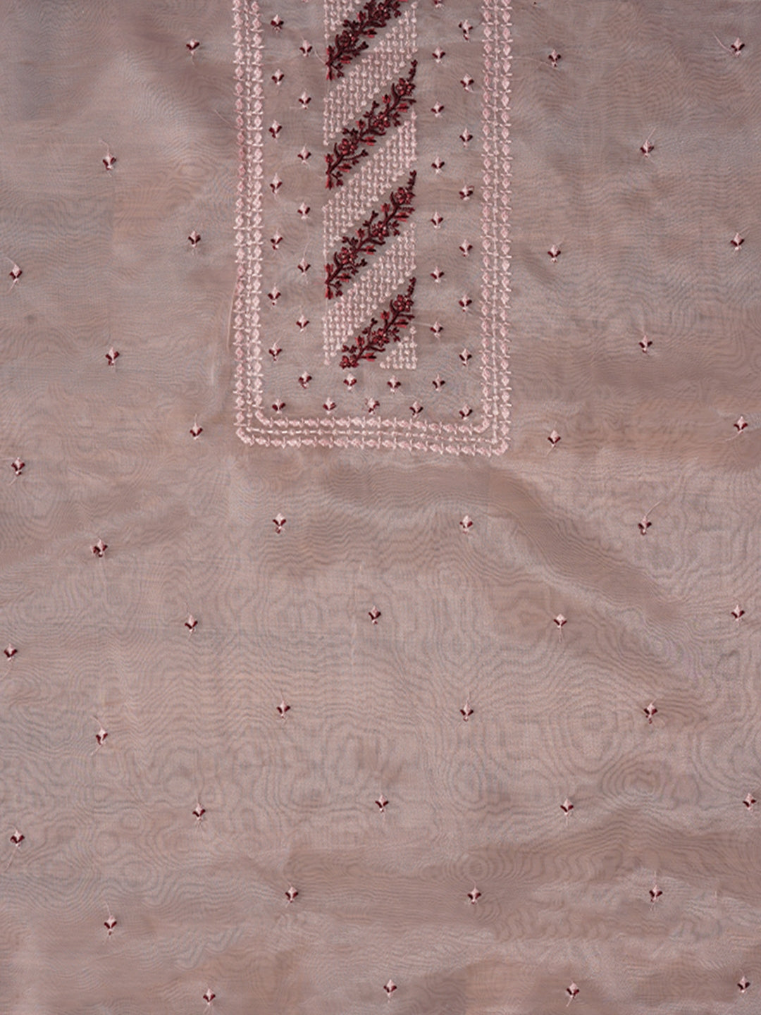 Zari Pink Embroidered Organza Dress Material with Dupatta