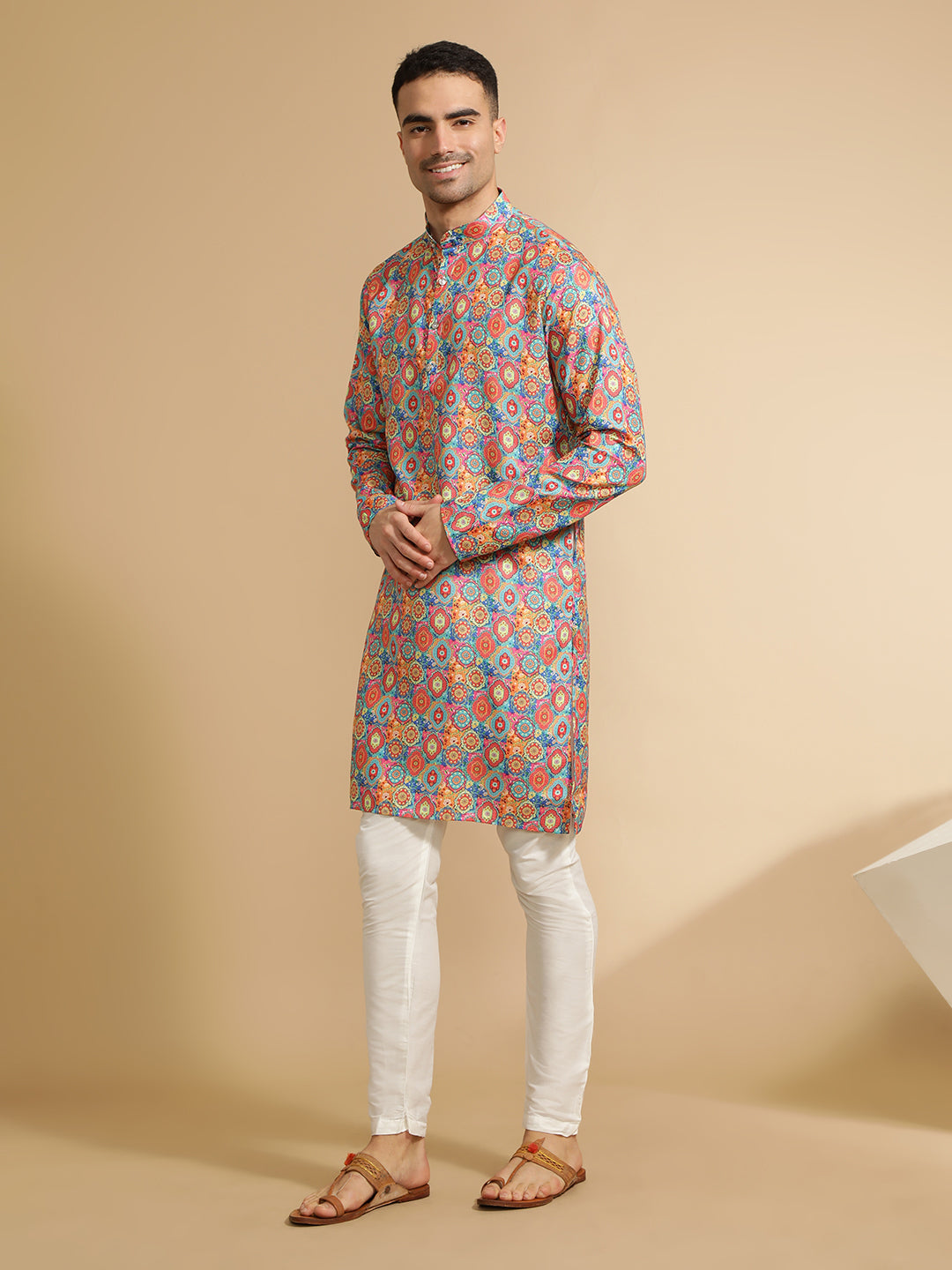 Abstract Printed Multi Color Cotton Kurta for Men