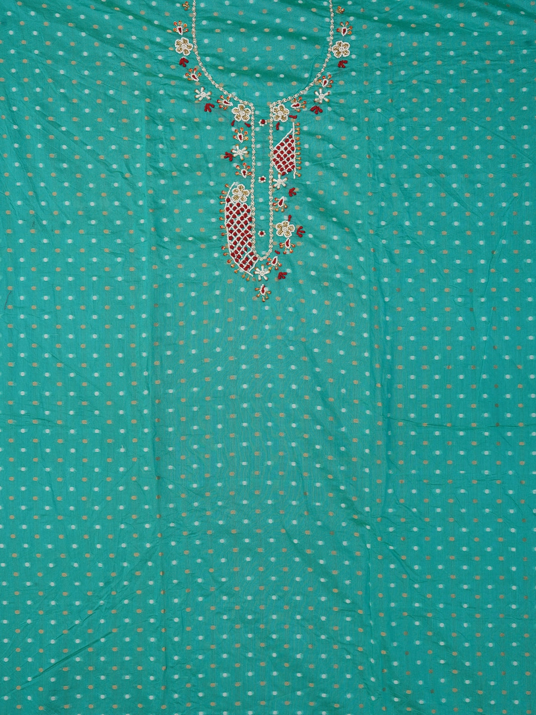 Green Unstitched Zari Embellished Cotton Blend Dress Material with Dupatta